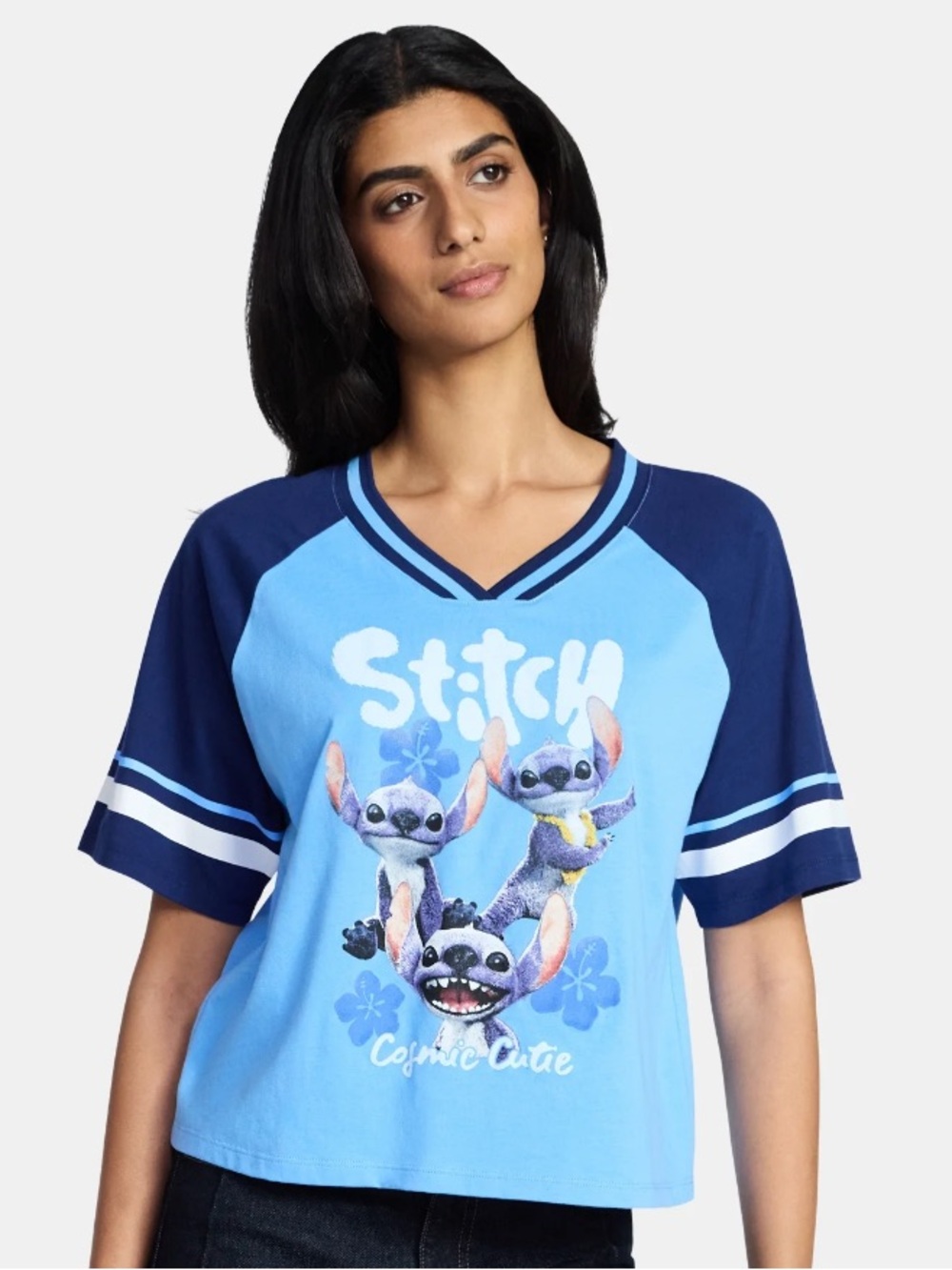 Blue Stitch Graphic V-Neck Tee